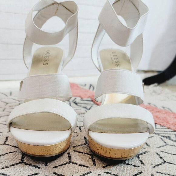 GUESS NETTA STRAPPY HEELS IN WHITE, SZ 9 - Picture 5 of 16